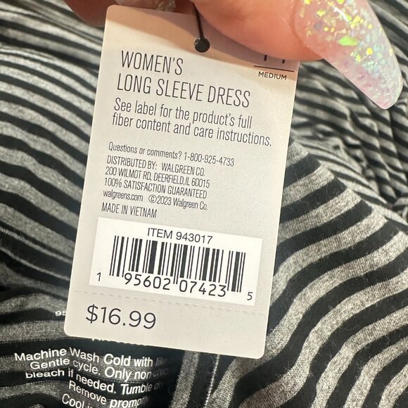 NEW! West Loop Striped Dress Black & Gray Medium Long Sleeve Stretch Rayon & Spa - Picture 5 of 11